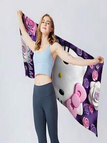 1 Pc Sanrio Licensed Custom Towel, Hello Kitty Themed Towel, Personalized With Name, Made Of Super Soft & Quick Dry Microfiber, High Absorbency, Soft Texture, Modern Style, Suitable For Bathroom, Pool, Beach, Home & Kitchen Decor Beach Essentials Back To School Shower Towels For Beauty Salon, Hotel Sports,Home Essentials, Towel, Skin Care