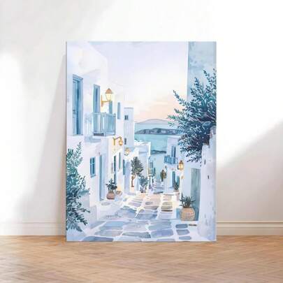 1 件可选画框现代海报地中海街头水彩画帆布艺术印刷品 - 带框画 - 家居装饰帆布画