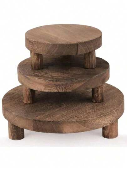 1/3pcs Wooden Display Stand, Wooden Base, Mini Display Rack, Round Wooden Display Shelf, Rustic Farmhouse Style Decor Rack, Multi-Tier Tray, Home Kitchen Decor Rack, 3 Size Options