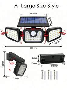Outdoor Solar Motion Sensor Light, 1/3 Head Solar Security Light, 74LED/100LED Floodlight/Spotlight, With Motion Detection Function, Suitable For Garage, Yard, Entrance, Patio And Other Places, IP65 Waterproof, Halloween, Christmas, Thanksgiving Gift Choice - Black - View 15