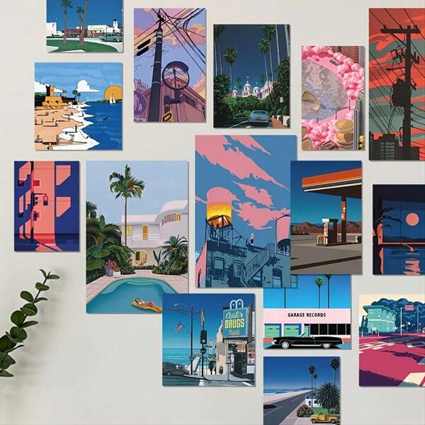 15pcs Cartoon Style Bedroom DIY Decoration Wall Art Posters