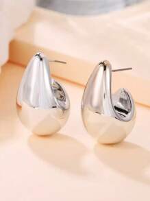 1 Pair Asymmetrical C-Shaped Earrings, European And American Classic Fashion Water Drop Design Minimalist Earrings