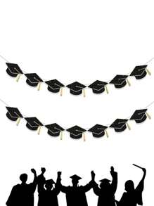 1PC-Graduation Decoration Banner, 2025 Black Glitter Graduation Cap With Tassel Banner, Class Of 2025 Graduation Party Banner For College Graduation Party Decoration, Party Supplies