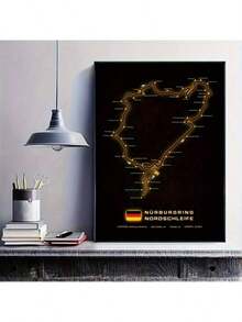 可选框架纽博格林赛道地图海报 - 经典简约抽象赛车场艺术帆布墙饰，适用于家庭办公室、客厅、卧室、宿舍 - 室内外使用，纵向方向，德国主题地图艺术印刷品 - 彩色 - 查看 1