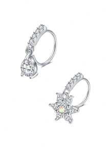 AVYRING 2 Peças 20g Brinco de Nariz Pendente em Formato de L Pendente para Mulheres, Brinco de Nariz de Aço Inoxidável com Flor de Zircônia Cúbica, Argola de Nariz Pendente, Joia de Piercing de Nariz