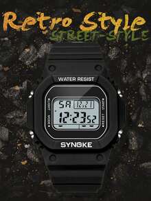 SYNOKE Men Rubber Strap Water Resistant Round Dial Electronic Watch