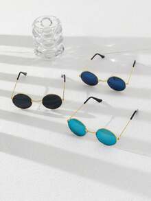 3 Pcs Retro Style Round Metal Frame Fashion Glasses For Kids - Multicolor - View 3