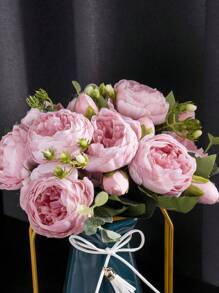 1 pièce/3 pièces Bouquet de fleurs de rose artificielles Fleurs de pivoines fausses à toucher réel pour la décoration de la maison, du mariage, de la fête, des centres de table, de la Fête des Mères