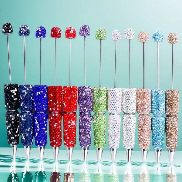 12pcs Bestselling Sparkling Faux Rhinestone Jewelry Making Kit, DIY Beading Pen With 2 Pens & 10 Refill Cartridges, Random Colors, Craft Supplies & Creative Stationery Gift
