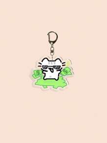 1 pièce Porte-clés mignon en acrylique avec chat de dessin animé, chat rose girly, chaton naïf, chaton à fleurs, chaton fraise, chaton lunettes de soleil, chaton câlinant la courtepointe, chaton comptant de l'argent, porte-clés thème animal, charme de sac cadeau pour amis et couples, accessoires de voiture, sac à dos pour l'école