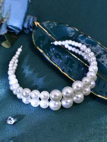 1件休闲奢华珍珠发箍，简约女士婚礼发饰，新娘礼服装饰，情人节配饰 - 銀色 - 查看 8