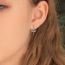 BRLINEY Sterling Silver Hypoallergenic Women's Earrings Cubic Zirconia Hoop Earrings Dragonfly Earrings Fashionable And Exquisite Earrings Birthday Gifts
