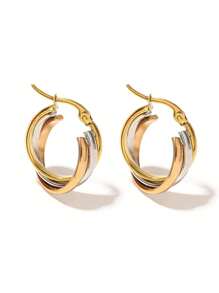 1Pair Multiple Colors Hoop Earrings Stainless Steel Earrings Golden Silver Rose Gold Earrings Simple And Elegant Hoop Earring For Women Teen Jewelry Gifts