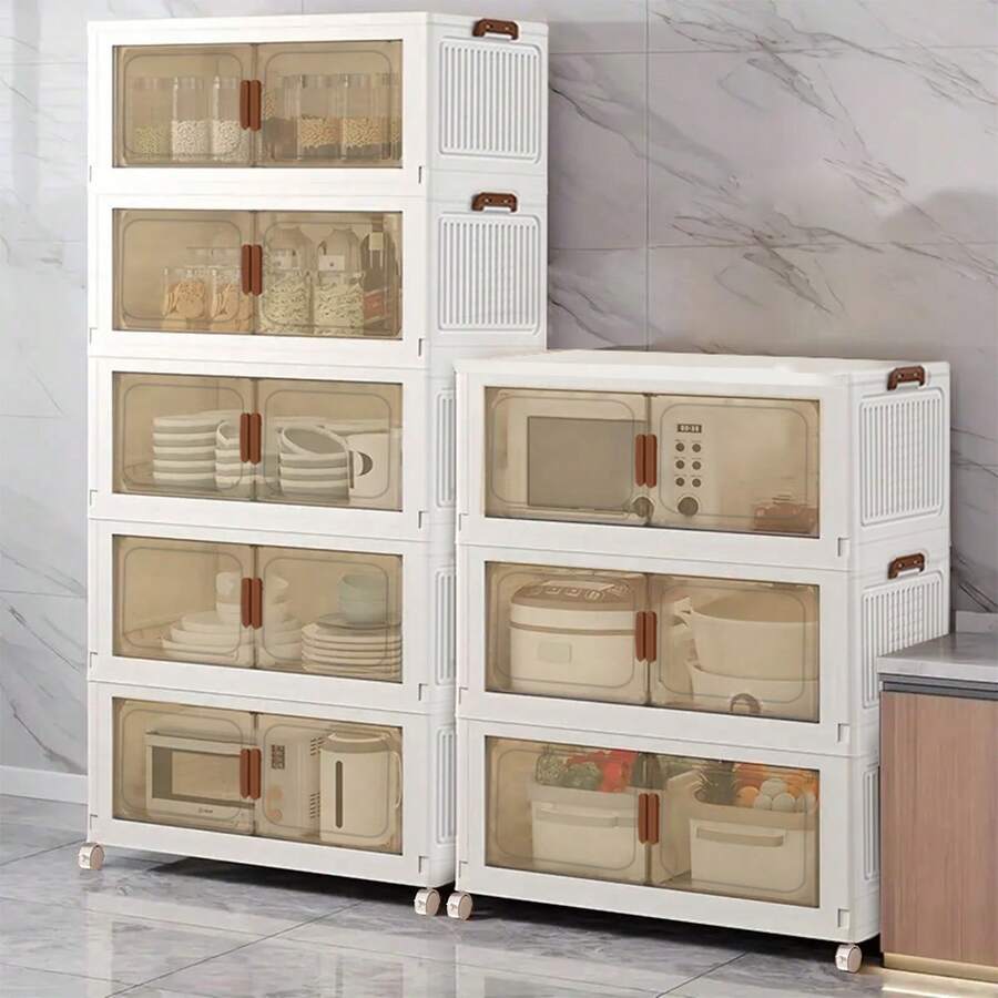 1/2/3/4/5layers  Foldable Storage Bin - Large Capacity, Stackable Organizer For Clothes, Toys, Books & More - Easy Setup, No Assembly Required - For Home Organization - Suitable For Bedroom & Living Room - Great Gift For Housewarming - trắng - Xem 1