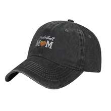 Basketball MOM 1 Mens And Womens Washable Hat, Funny Graphic Print Text Letters Unisex Adult Adjustable Baseball Cap, Fashion Casual Sun Hat Washed Denim Baseball Cap Made In USA - 黑色 - 查看 2