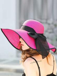 Chapeau de soleil à large bord pour femmes, chapeau de paille décontracté de plage pour les vacances, mode