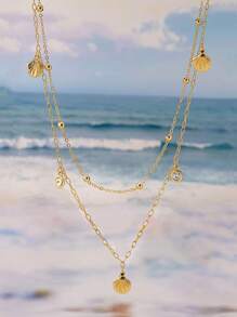 2pcs Elegant Minimalist Women's Waist Chain With Starfish, Seashell And Crystal Decoration, Ocean Style For Casual, Vacation And Beach