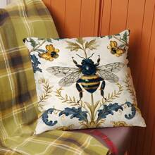 1 Pc Luxurious Retro White Bee Wings Printed Decorative Pillow Sham Cover [No Filler], 17.7*17.7in(45*45cm), [Single-Sided Printing], Simple & Modern Polyester Cushion Cover, For Sofa, Bed, Living Room, Bedroom, Car, Office, Hotel Decoration, Throw Pillow Cover, Suitable For All Seasons, Perfect Gift For Family And Friends