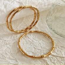 3 Pcs Gold Plated 18K Stainless Steel Bamboo Knot Bangle Bracelet For Women, Suitable For Daily, Party, Event And Gift - Gold - View 14