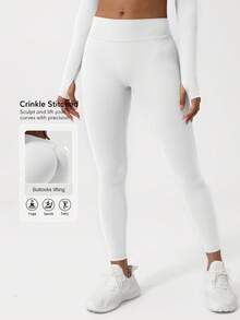 Sodalemon 女士纯色蜜桃臀运动紧身裤，无缝V型瑜伽裤 - 白色 - 查看 3