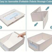 1pc Linen Storage Box With Transparent Window, Cotton Fabric Storage Container For Organizing Clothes, Toys, Books, Essential For Home & Dorm