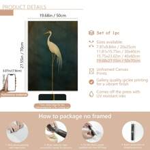 1 peça de impressão em tela de guindaste japonês vintage - decoração de parede elegante sem moldura com tons serenos de azul e verde. É uma decoração simples para o quarto, sala de estar, escritório ou café. Decoração de quarto esteticamente moderna.
