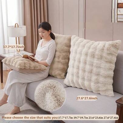 1pc Premium Tuscany Faux Fur Throw Pillow Cover, Luxury Plush Fluffy Cushion Cover For Living Room, Sofa, Bedroom, Headboard, Without Pillow Insert