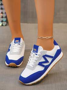 女士时尚休闲系带运动鞋，轻便防滑运动鞋 - 藍色 - 查看 5