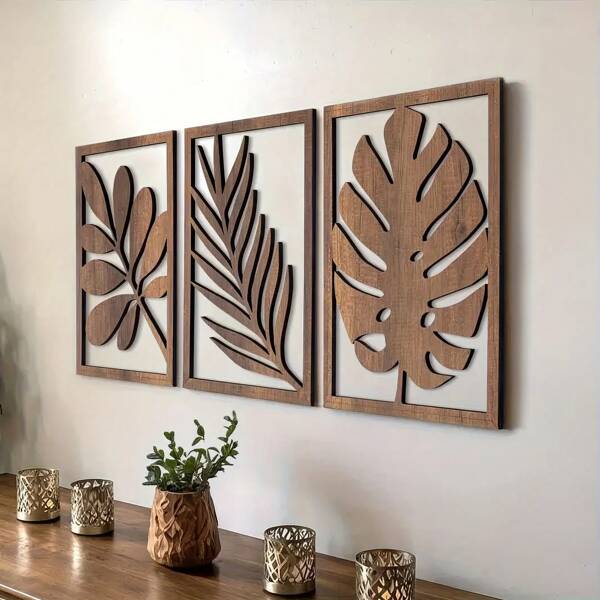Conjunto de 3 piezas de decoración de pared con relieve vintage, adecuado para salas de estar y dormitorios, instalación artística, fusión de estilos japonés y nórdico, conjunto de decoración de pared con obras de arte en panel de madera.