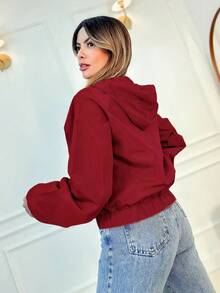 Faminina Windbreaker Bomber Jacket - 酒紅色 - 查看 2