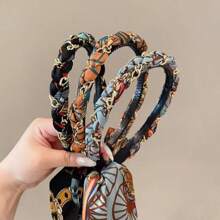 1pc/3pcs Satin Print Chain Ribbon Braided Headbands Hair Accessories For Women Hairband Hair Hoop