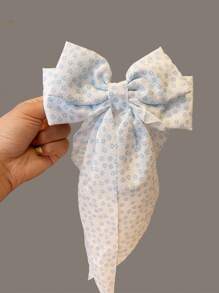 1pc Women's Korean-Style Double Layer Long Ribbon Ditsy Floral Big Bow Hair Clip, Sweet Fabric Spring Clamp Barrette ,Hair Accessory ,School Accessories, Claw Clips, Clips For Hair, Hair Slide, Hair Claws