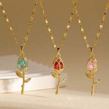 1 pieza Collar con colgante de flor dorada, estilo coreano y europeo, collar con dije de tulipán de circonita cúbica para mujeres, mejor regalo para uso diario y joyería para mujer - Dorado - Ver 11