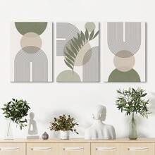 3pcs Modern Optional Frame Nordic Sage Green Botanical Posters Prints Pictures Abstract Boho Geometric Wall Arts Canvas Painting For Living Room Home Decor ,Wall Art With Frame - Multicolor - View 6