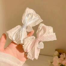 1pc/2pcs Set White Lace Bow Hair Clip, Side Clip, Lolita Duck Mouth Clip, Hair Accessory Claw Clips Hair Claws Hair Barrettes