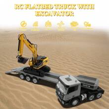 Remote Control Tow Truck With RC Excavator Set, RC Tow Engineering Car With Light And Sound