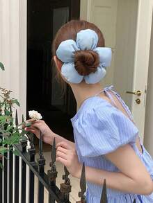 topshiny 1pc Elegant Solid Color Silky Satin 3D Floral Scrunchie, High Quality Sponge Filled Stretchy Flower Hair Tie, Suitable For Buns, Ponytails Or As A Floral Decor, Ballet Dancer Hair Scrunchies, Party Formal Wear, Casual Holiday, Gift For Friends Hair Ties Scrunchy Hair Ties Hairbands Head Accessories - Multicolor - View 3