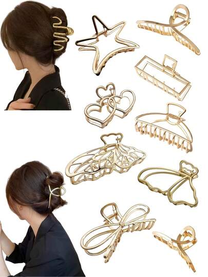 3pcs/1pc 女士金色金属精致直半月方形大号合金发爪发夹时尚百搭高档优雅大气发饰夹子适合日常出门洗脸洗澡化妆搭配衣服当配饰头饰抓夹发夹爪夹秋冬发夹度假装女