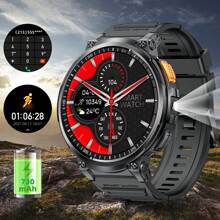 2025 Upgrade Sporty Smartwatch With 730mAh Extra-Long Battery Life, 1.85 Inch AMOLED Round Screen Smartwatch With Flashlight, Support Wireless Calling/Alarm Clock/ Weather Forecast/Music Control, Fitness Tracker With Over 100 Sport Modes, Men's Smart Watch, Compatible With IOS/Android, Gift
