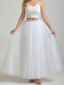 1 Pc Maxi Tulle Skirt With Removable Ribbon For Prom Party Halloween Cosplay Evening Costumes Valentine's Day Valentines Fall Clothes For Women - Multicolor - View 15