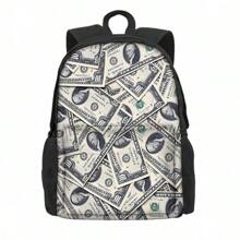 Dollar Pattern Printed Backpack Three Pieces Set (Front Bag Backpack + Lunch Bag + Pencil Bag) Pencil Case