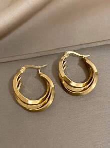 1Pair Multiple Colors Hoop Earrings Stainless Steel Earrings Golden Silver Rose Gold Earrings Simple And Elegant Hoop Earring For Women Teen Jewelry Gifts