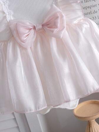 2件套女婴时尚公主风薄纱无袖连体衣和发带套装，适合夏季