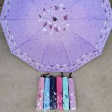 1pc Random Retro Floral 10 Ribs Reinforced Large Umbrella, Black Coating Rain/Sun Protection Parasol Summer Cooling,Beach,Travel