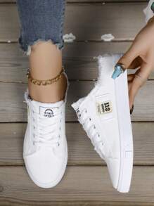 Women's Canvas Shoes, Spring/Summer Korean Casual White Flat Canvas Shoes, Versatile Low-Top Thin Breathable Canvas Sneakers For Female Students, Fashionable Inssp
