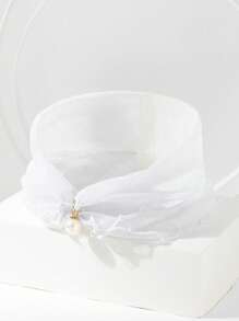 1 pièce Écharpe décorative en filet élastique de couleur unie avec perles pour femmes