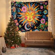 1 pezzo Arazzo da parete decorativo in poliestere colorato con disegno di sole e fiori, stile bohémien, adatto per soggiorno, camera da letto, studio di yoga e meditazione, decorazione per la casa, design vibrante con motivi e dettagli intricati
