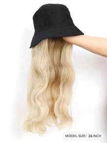 26-Inch European And American Women's Fashionable Black Fisherman's Hat, Wavy One-Piece Wig Hat, Golden Fisherman's Hat Wig