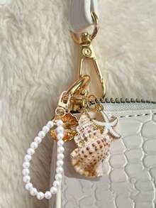 天然不对称贝壳和海星珍珠吊坠/钱包挂件装饰饰品，伴娘礼物，夏季配饰，海滩度假，吊坠装饰，海洋海星贝壳钥匙扣，精致迷人的配饰，非常适合女性，适合度假日常佩戴，更受时尚年轻人的喜爱，夏季海滩配饰，送给妈妈的礼物 - 彩色 - 查看 3