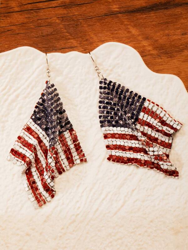 1 Pair American Independence Day Star And Sequin USA Flag Dangle Earrings For Girl